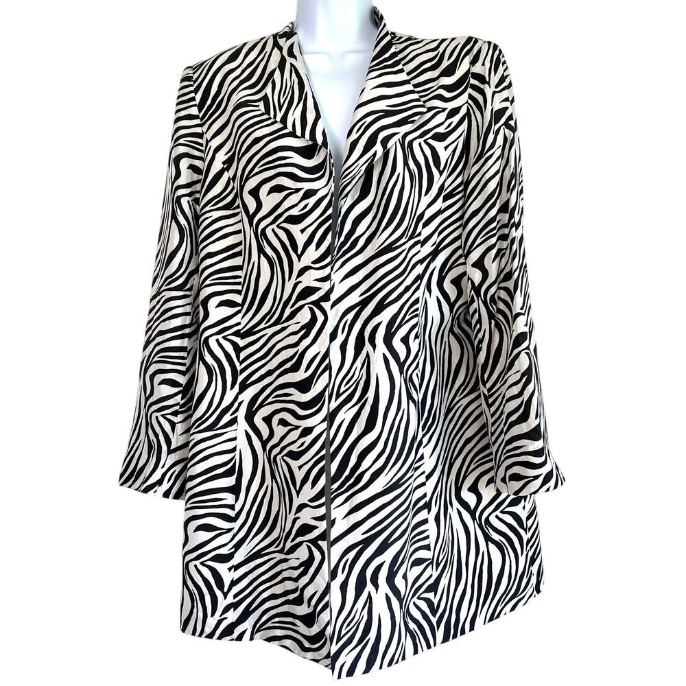 Vintage Louben Silk Zebra‎ Print Open Jacket Size 14 Artsy Wear to Work Formal